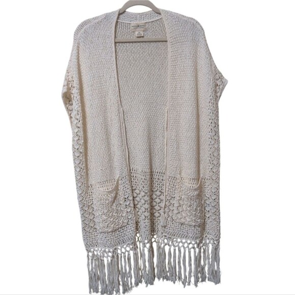 Denim & Supply Ralph Lauren Sweaters - Ralph Lauren Denim & Supply cream crochet open-weave sleeveless long cardigan XS